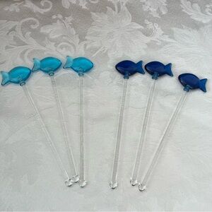 Fish Stirrer Swizzle Stick Set  of 6 Cocktail Sticks Light/Dark Blue Summer Fun